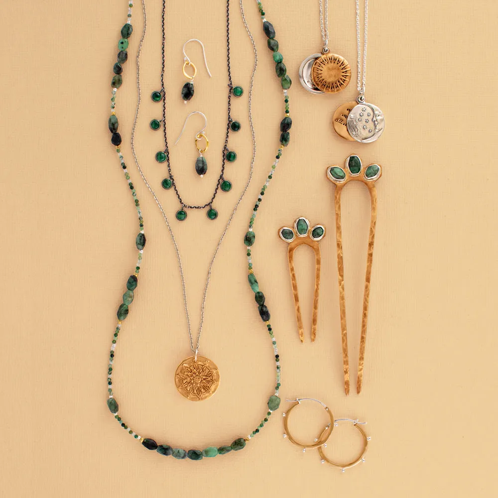 Orbit Earrings in Natural Emerald