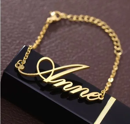 Personalized Custom Name Bracelets For Women Girls Stainless Steel Engraved Handwriting