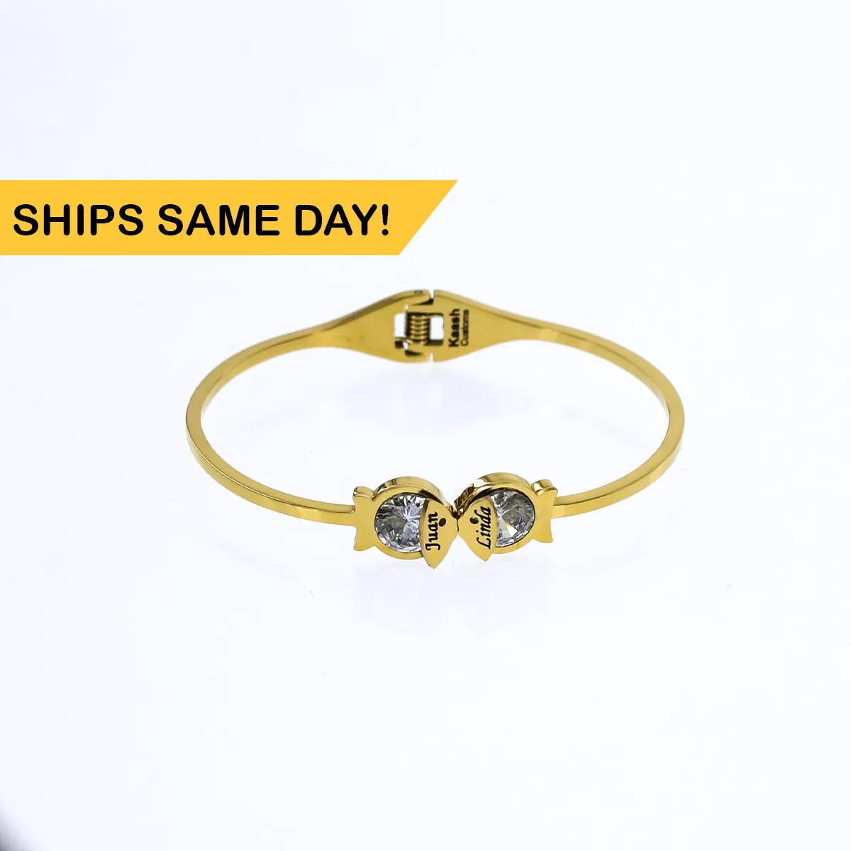 Personalized Golden Fish Bangle Bracelet for Her KCBB 11