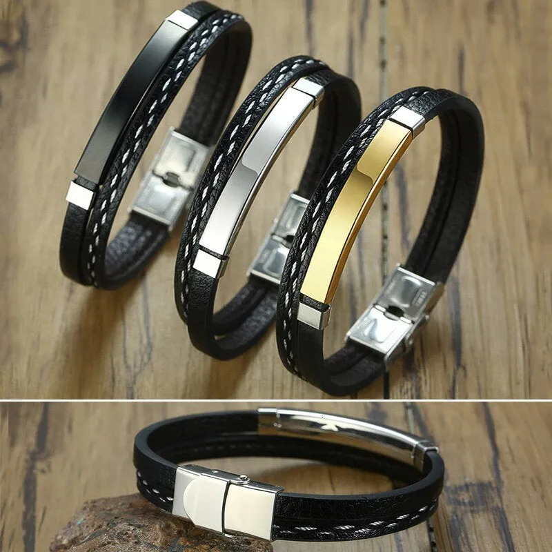 Personalized Men Leather Bracelet, Custom Name Engraved Bracelet, Braided Leather Bangle, Christmas Xmas Gifts Ideas For Father, Boyfriend