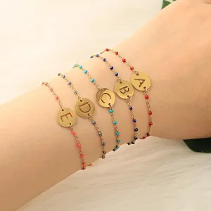 Personalized Stainless Steel Initial Letter Charm Beads Bracelets