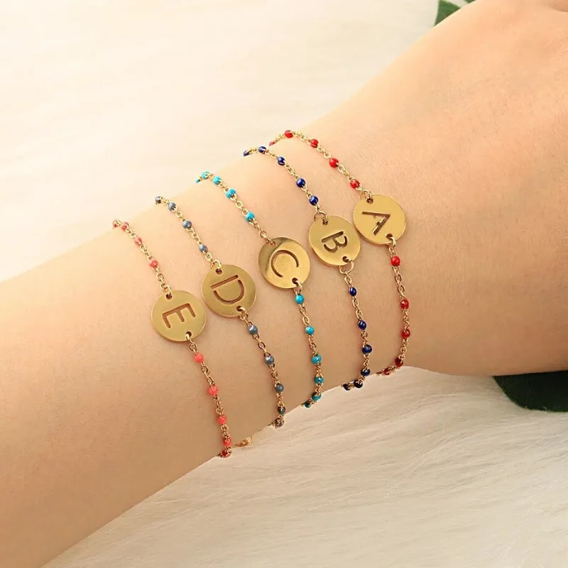 Personalized Stainless Steel Initial Letter Charm Beads Bracelets