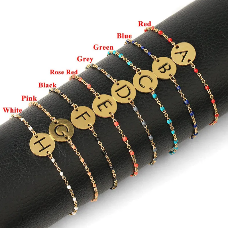 Personalized Stainless Steel Initial Letter Charm Beads Bracelets