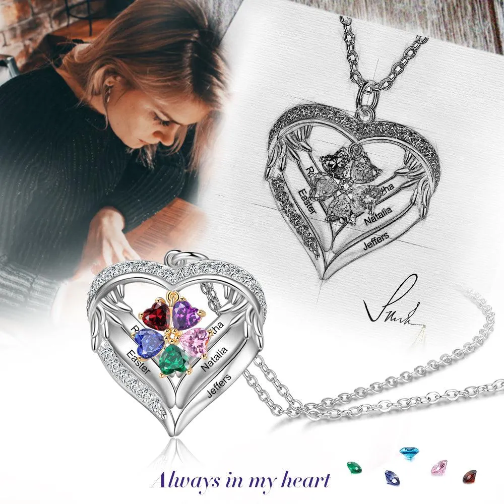 Personalized Sterling Clover Necklace - 5 Custom Names 5 Birthstones