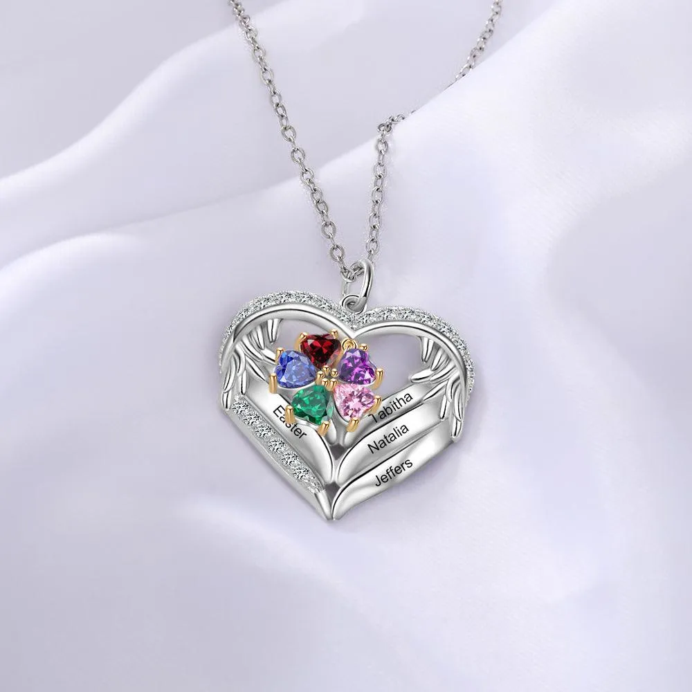 Personalized Sterling Clover Necklace - 5 Custom Names 5 Birthstones