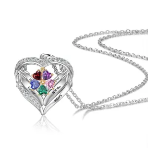 Personalized Sterling Clover Necklace - 5 Custom Names 5 Birthstones