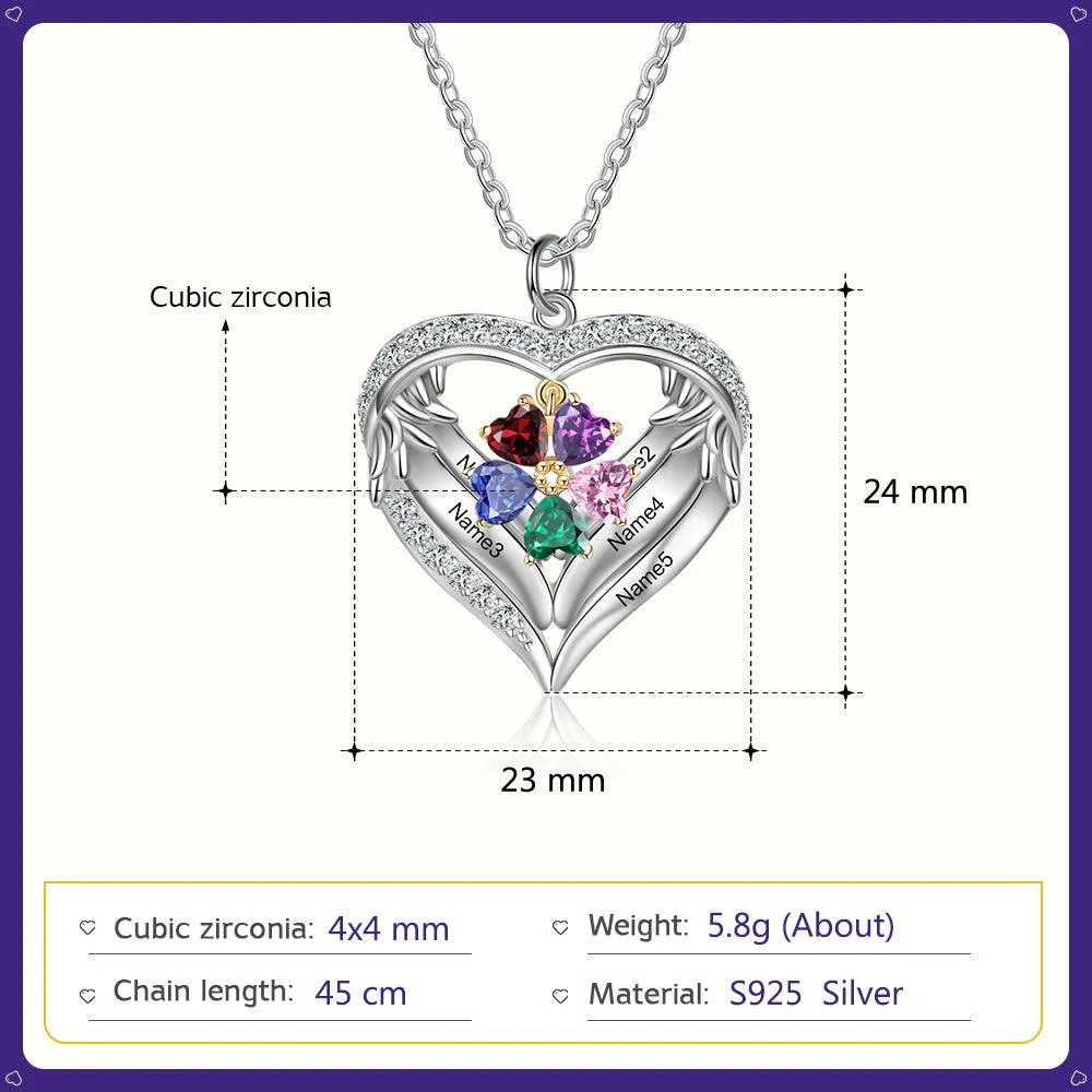 Personalized Sterling Clover Necklace - 5 Custom Names 5 Birthstones