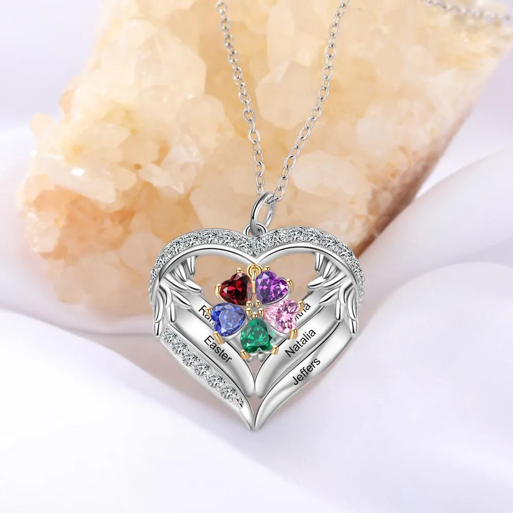 Personalized Sterling Clover Necklace - 5 Custom Names 5 Birthstones