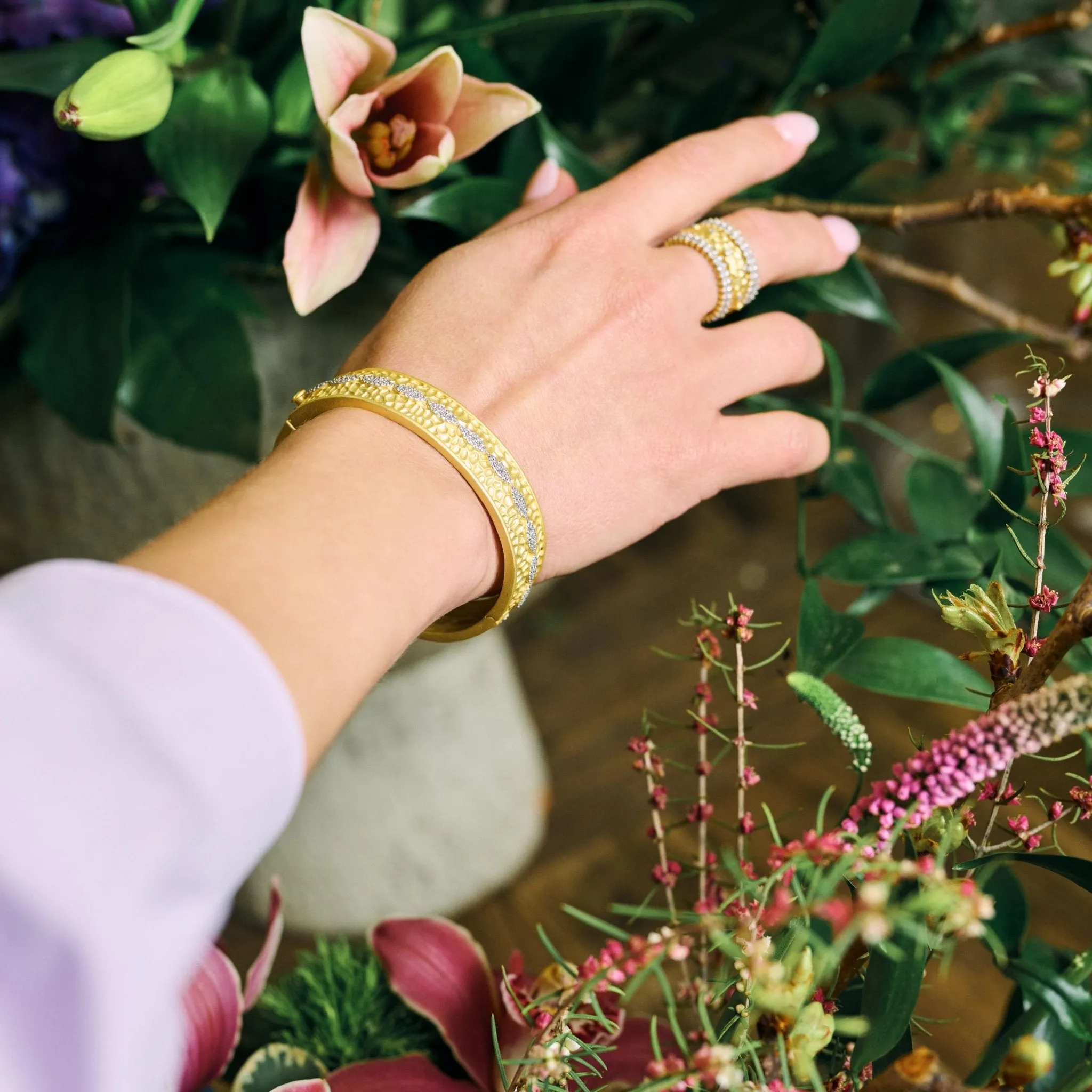 Petals in Bloom Textured Hinge Statement Bracelet