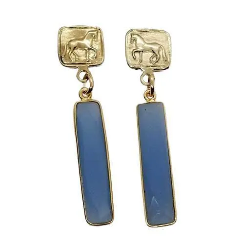 Piaffe Dressage Horse Earrings in Bronze with Gemstone Dangles