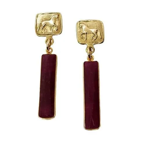 Piaffe Dressage Horse Earrings in Bronze with Gemstone Dangles