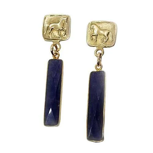 Piaffe Dressage Horse Earrings in Bronze with Gemstone Dangles