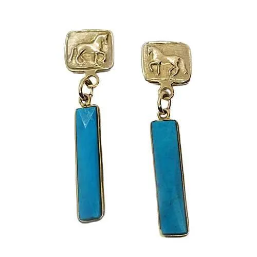 Piaffe Dressage Horse Earrings in Bronze with Gemstone Dangles