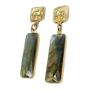 Piaffe Dressage Horse Earrings in Bronze with Gemstone Dangles
