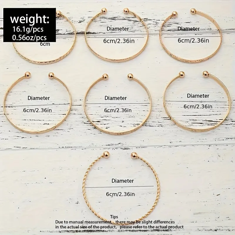 Pieces/Set Retro Ethnic Style Stacking Bracelets with Engraved Textured Openings, Adjustable Iron Bracelet Combinations
