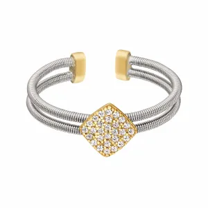 Rhodium Finish Sterling Silver Two Cable Cuff Ring - LL7020R-RH/G