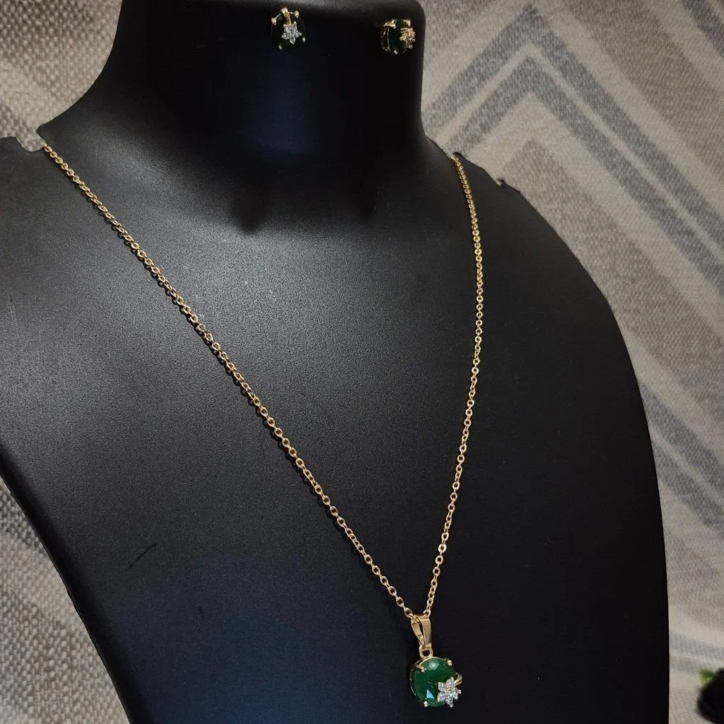 Royal green necklace with emerald pendant and ear tops for Girls women others
