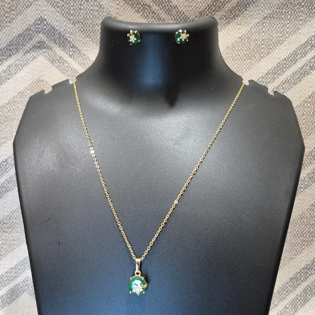 Royal green necklace with emerald pendant and ear tops for Girls women others