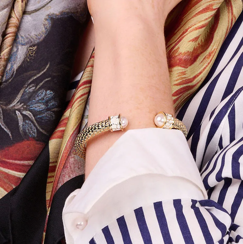 Salamander Torque Pearl & Gold Bangle