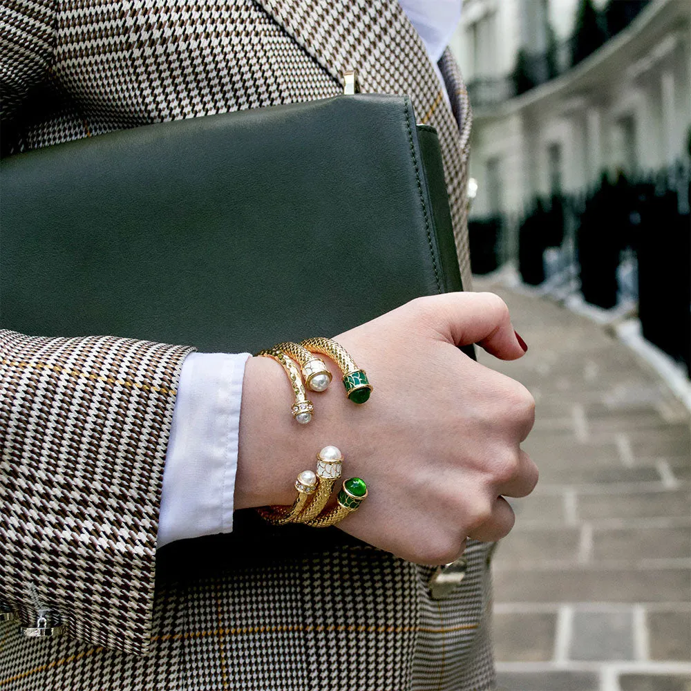 Salamander Torque Pearl & Gold Bangle