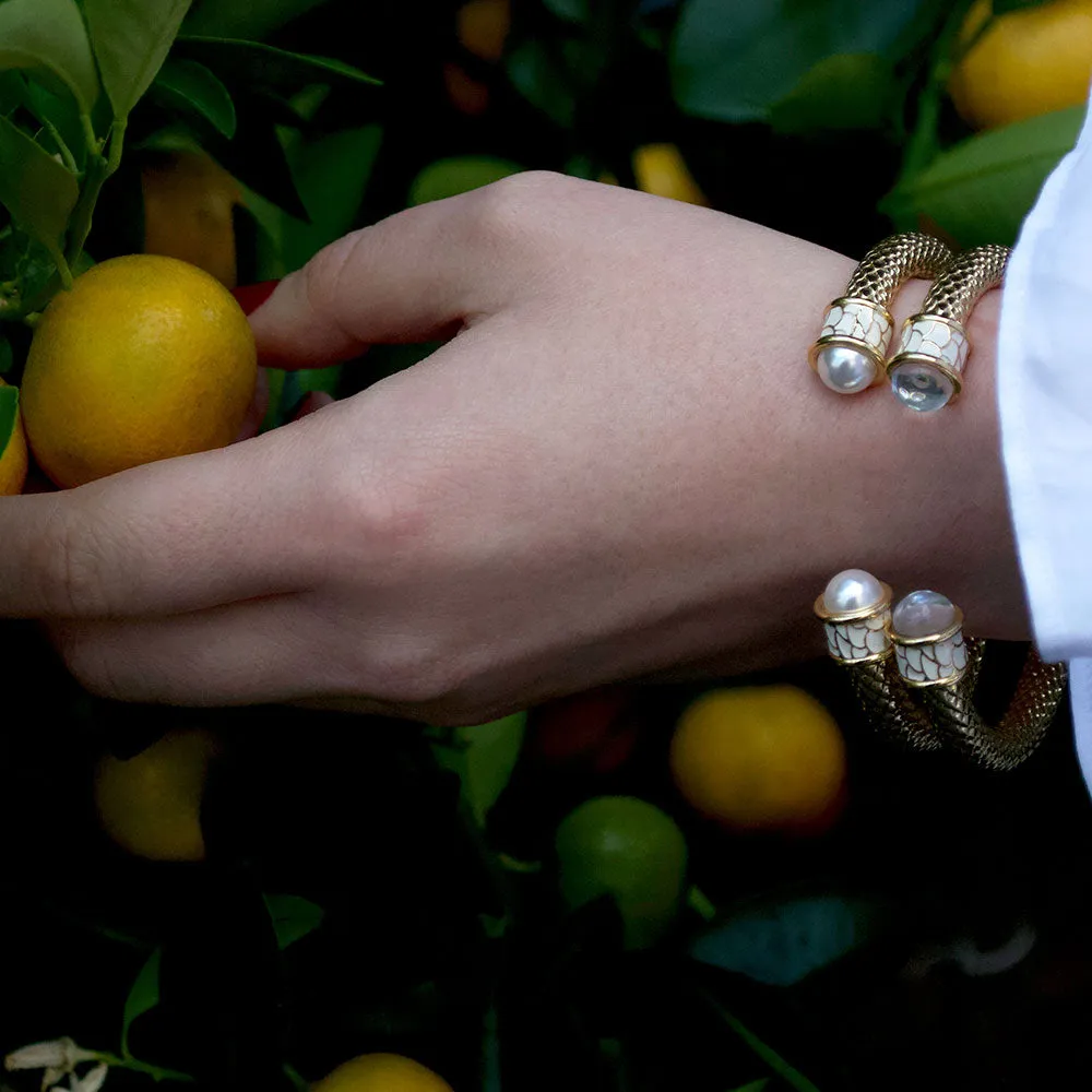 Salamander Torque Pearl & Gold Bangle