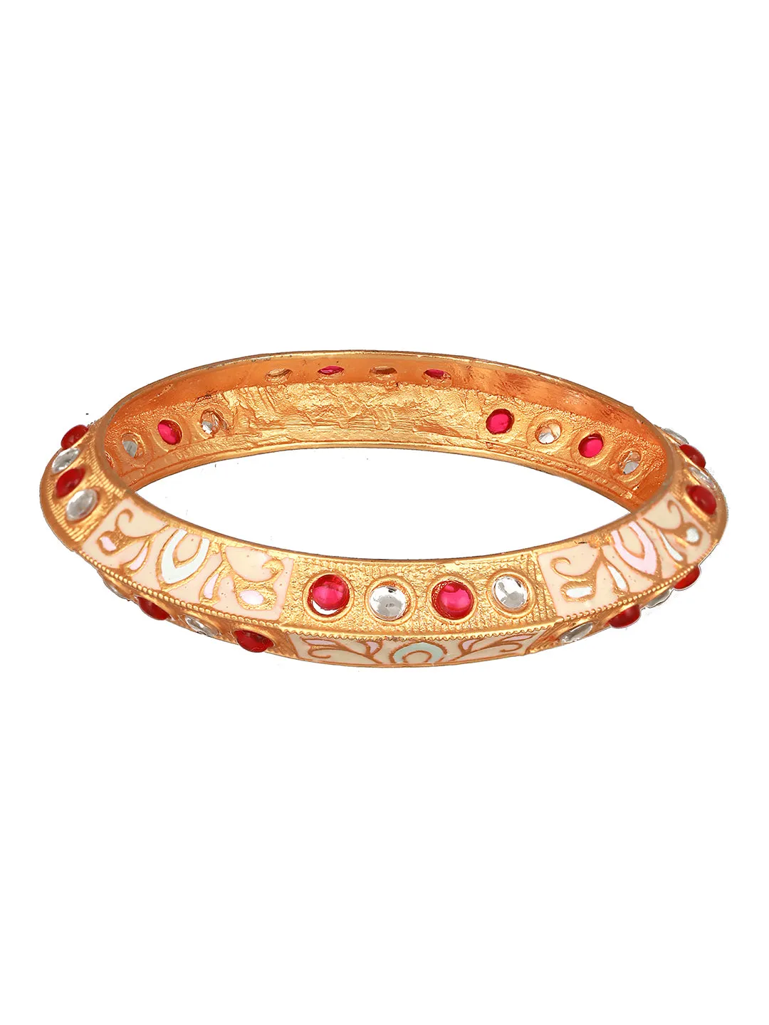 Set Of 2 Gold-Plated Red & White Kundan-Studded Meenakari Bangles