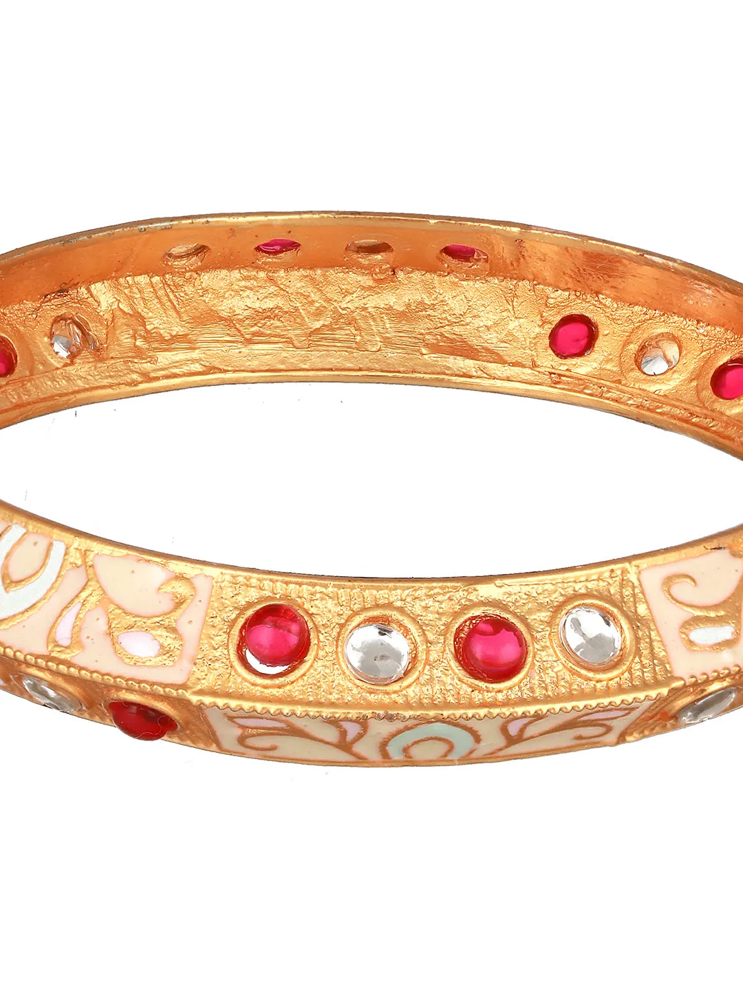 Set Of 2 Gold-Plated Red & White Kundan-Studded Meenakari Bangles