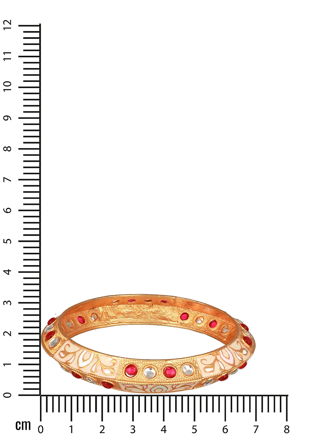 Set Of 2 Gold-Plated Red & White Kundan-Studded Meenakari Bangles