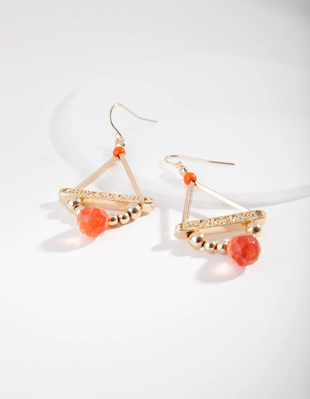 Shiny Gold Orange Beaded Drop Earrings
