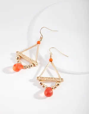 Shiny Gold Orange Beaded Drop Earrings