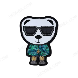 Shiny Iridescent Two Tone Sequins Stylish Panda Patch