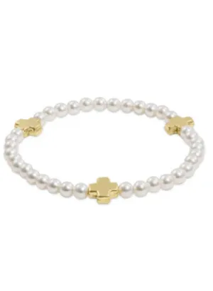 Signature Cross Pearl Pattern 4mm Bead Bracelet - Gold