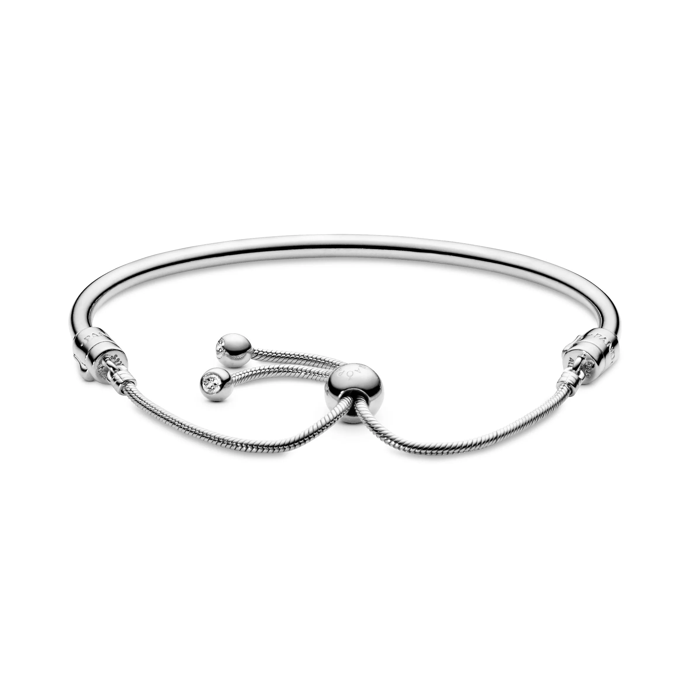 Silver bangle with clear cubic zirconia and sliding clasp