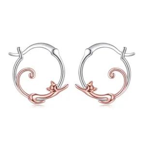 Small Hoop Silver/Rose Gold Cat Earrings - NEW!!!