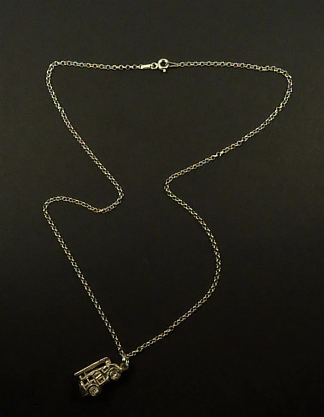 Solid Silver Vintage Fire Engine Lucky Charm Pendant With Sterling 18" Necklace