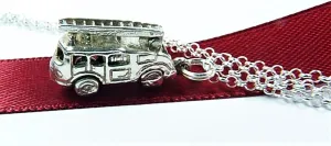 Solid Silver Vintage Fire Engine Lucky Charm Pendant With Sterling 18" Necklace
