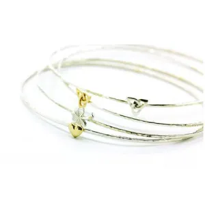 Sterling Silver Beaten Stacking Bangles, 14ct Gold Symbols