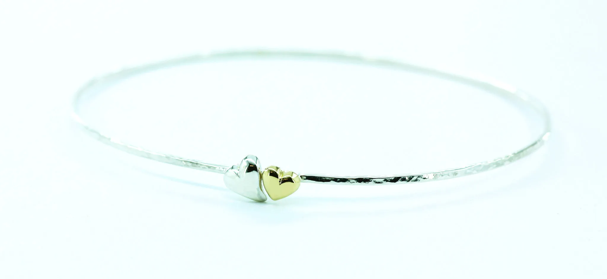 Sterling Silver Beaten Stacking Bangles, 14ct Gold Symbols