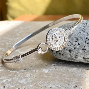 Sterling Silver Polished St Christopher Medal Thin Bangle Bracelet