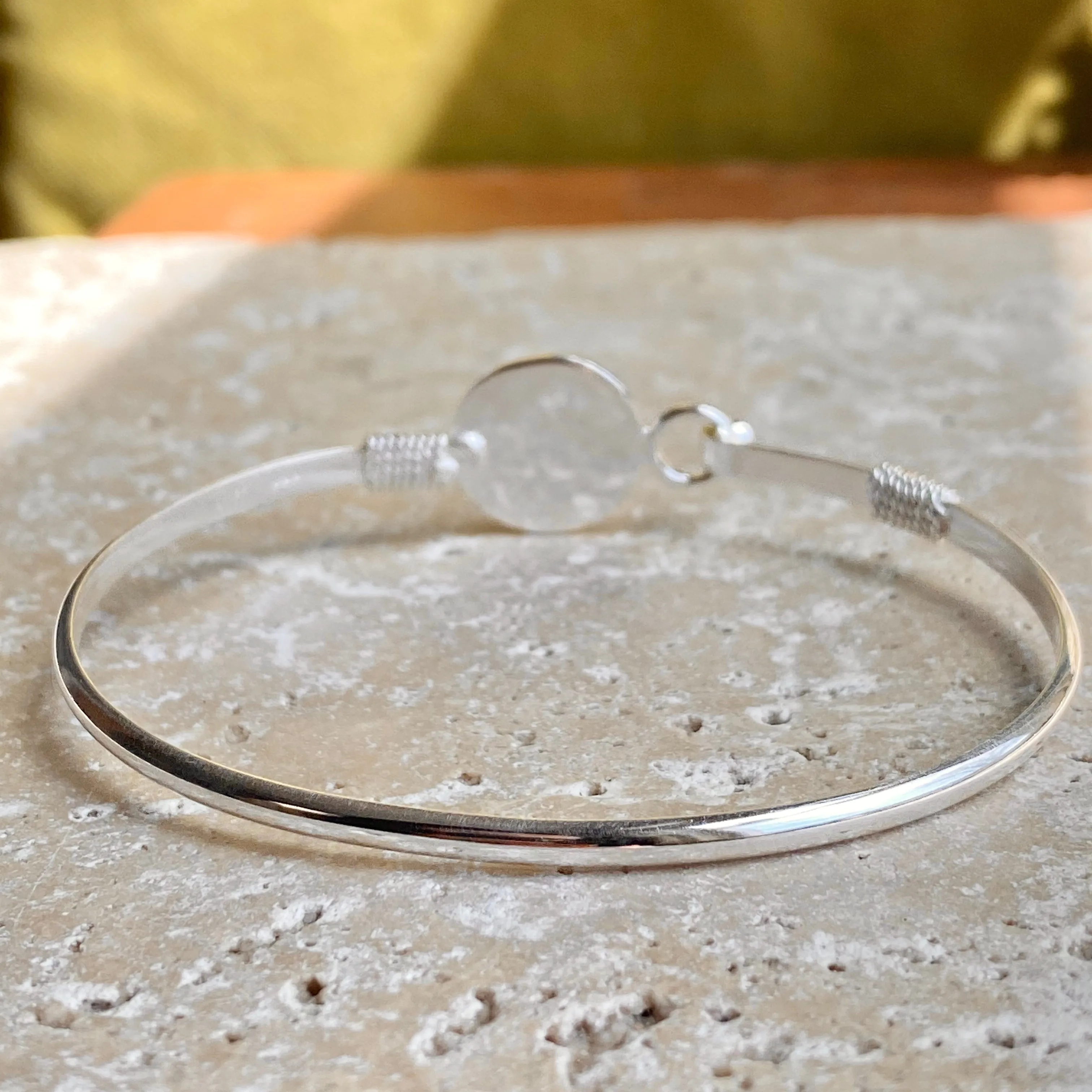Sterling Silver Polished St Christopher Medal Thin Bangle Bracelet