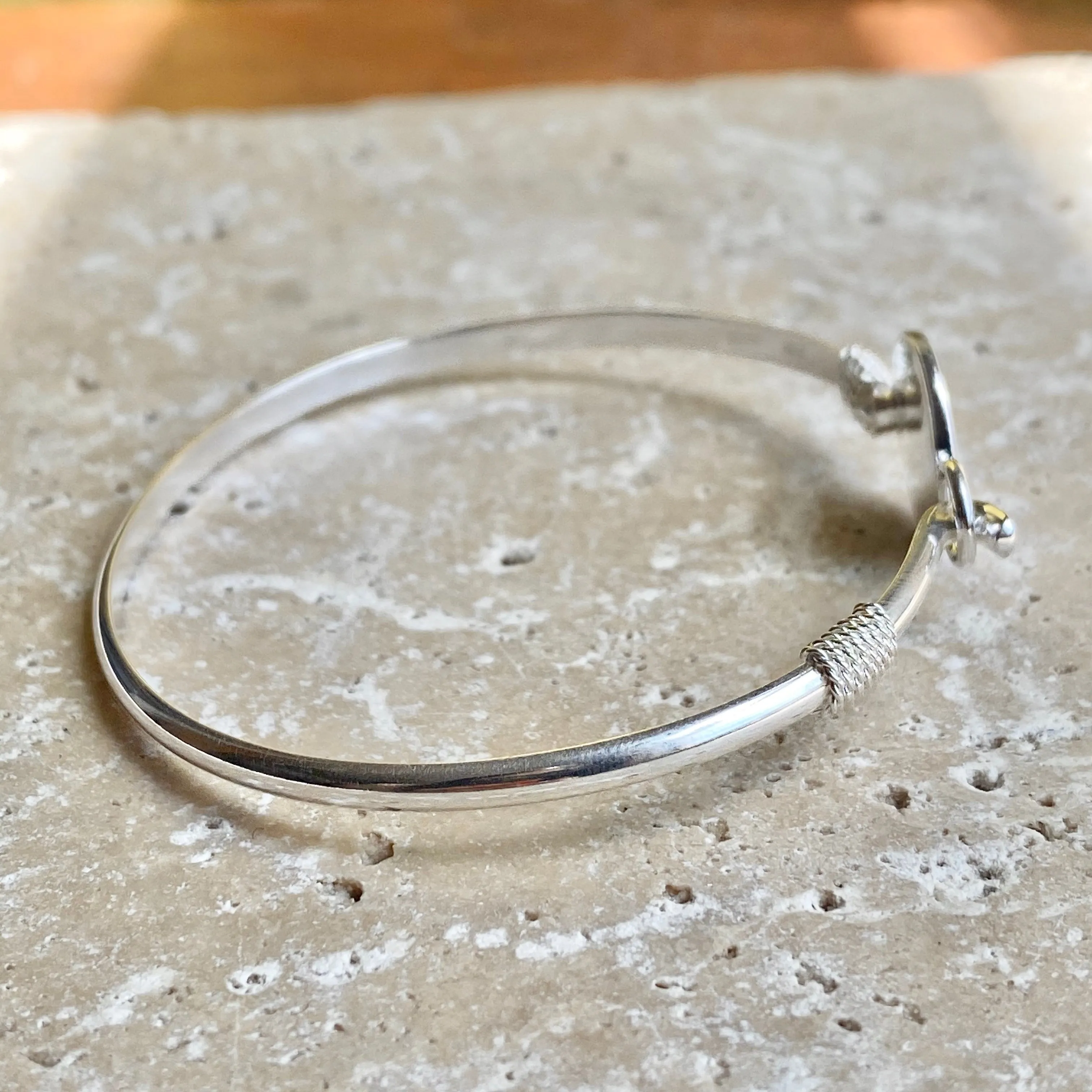 Sterling Silver Polished St Christopher Medal Thin Bangle Bracelet
