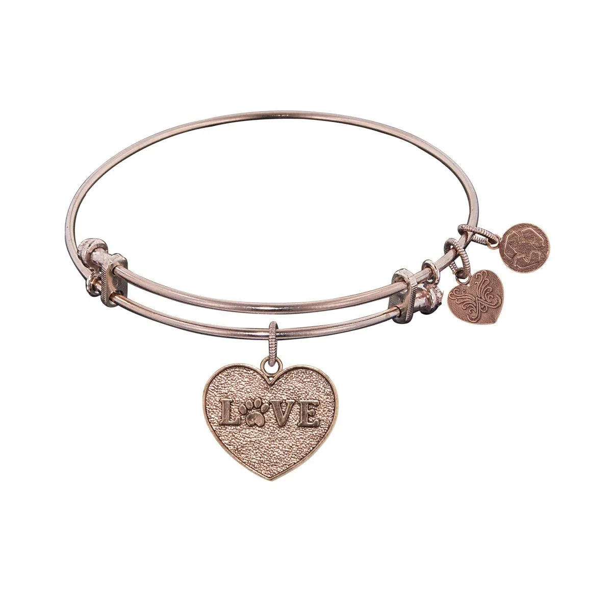Stipple Finish Brass Love With Paw Angelica Bangle Bracelet, 7.25"