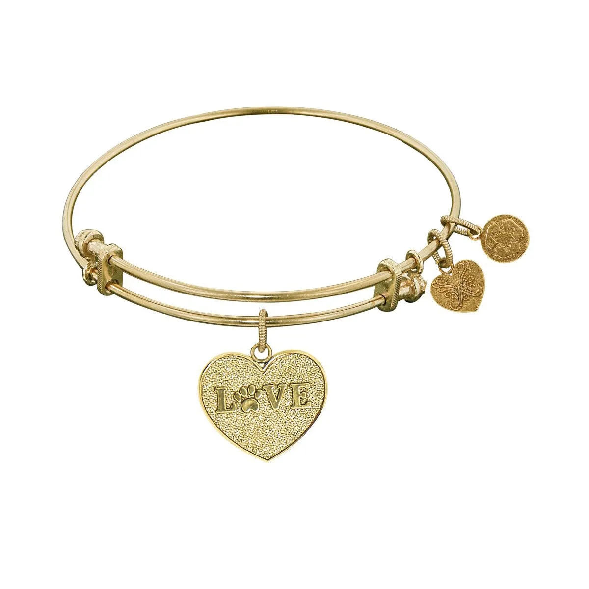 Stipple Finish Brass Love With Paw Angelica Bangle Bracelet, 7.25"