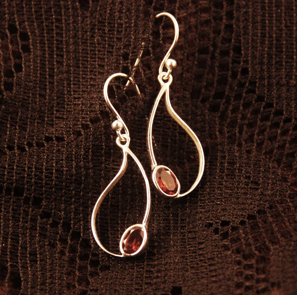 Teardrop Silver Earrings - Gemstones