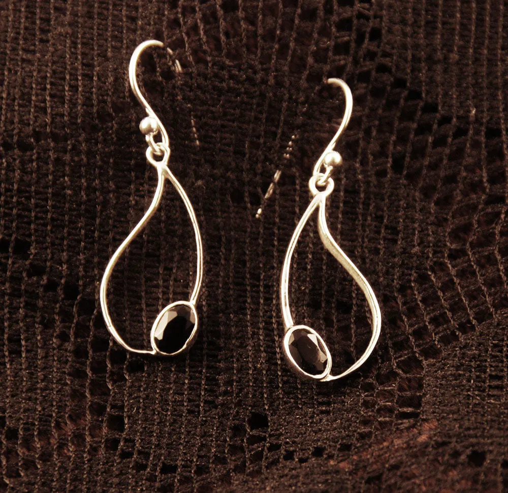 Teardrop Silver Earrings - Gemstones