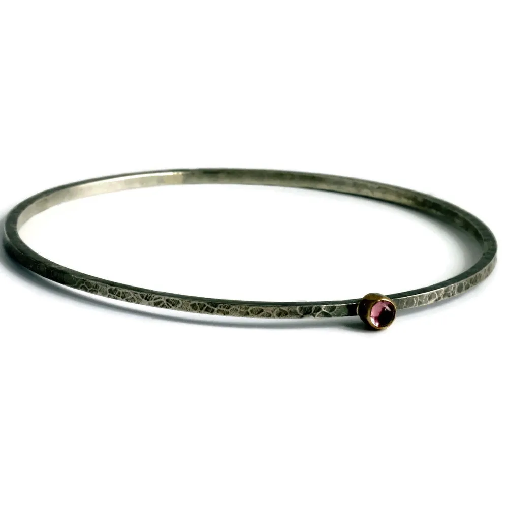 Three blossom gemstone silver and gold stacking bangles (save £80)