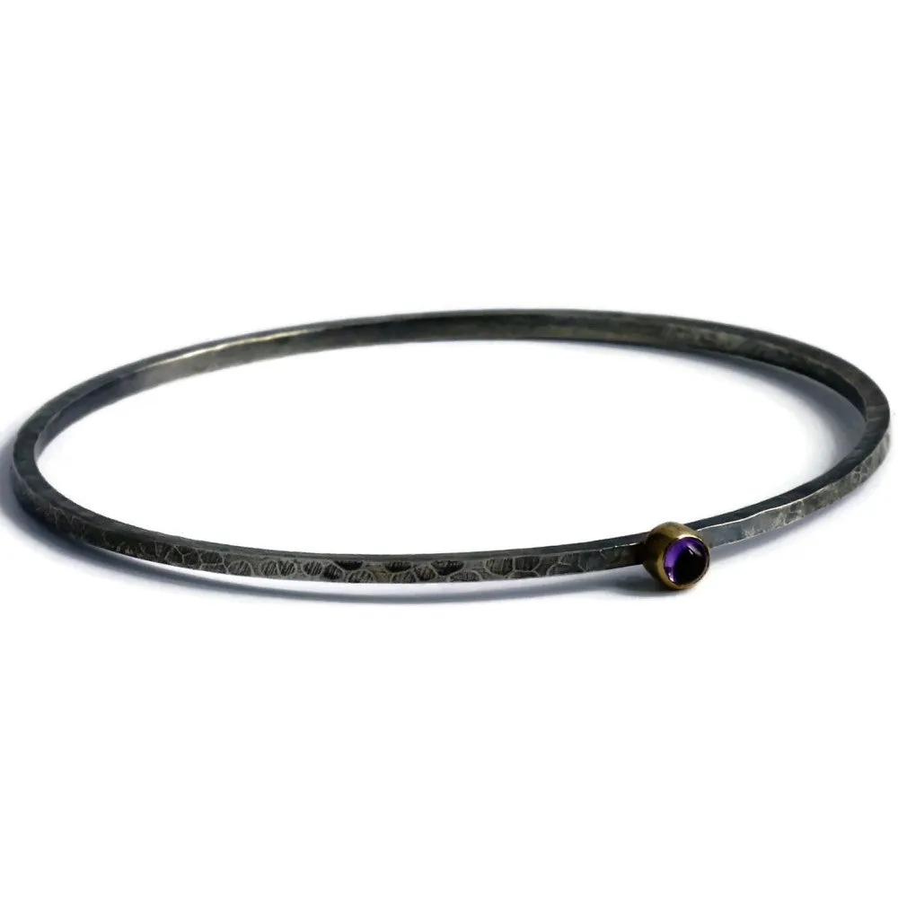 Three blossom gemstone silver and gold stacking bangles (save £80)