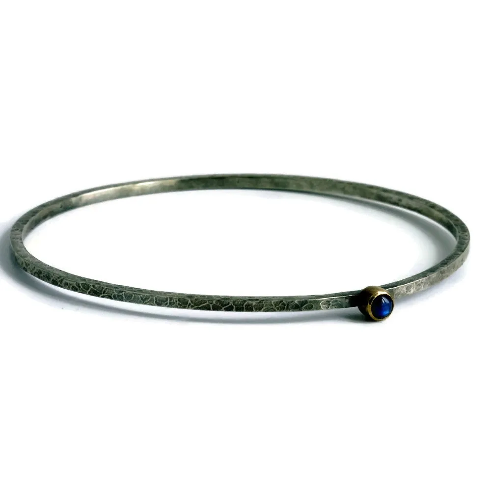 Three blossom gemstone silver and gold stacking bangles (save £80)