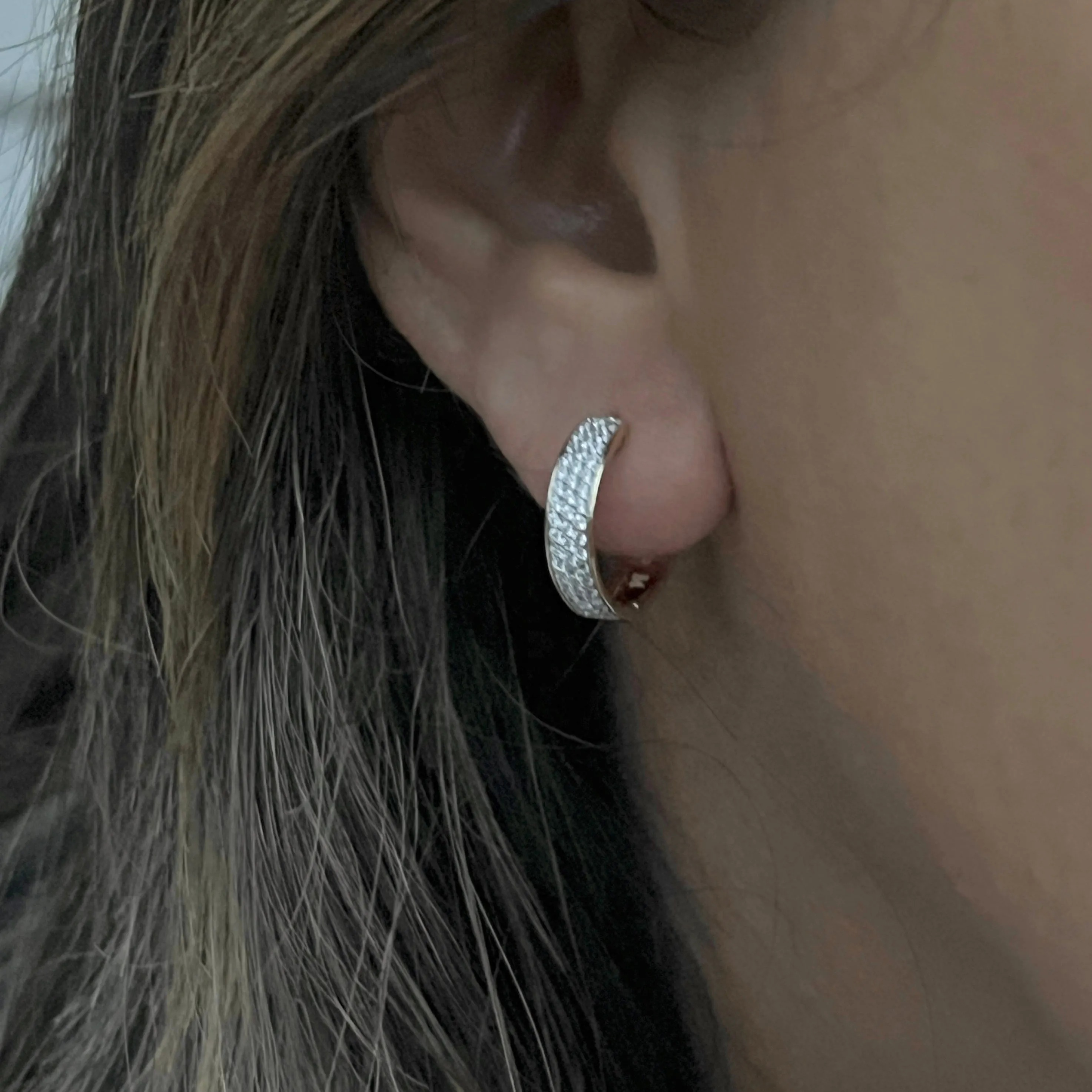 Triple Row Diamond and Gold Hoop Earrings