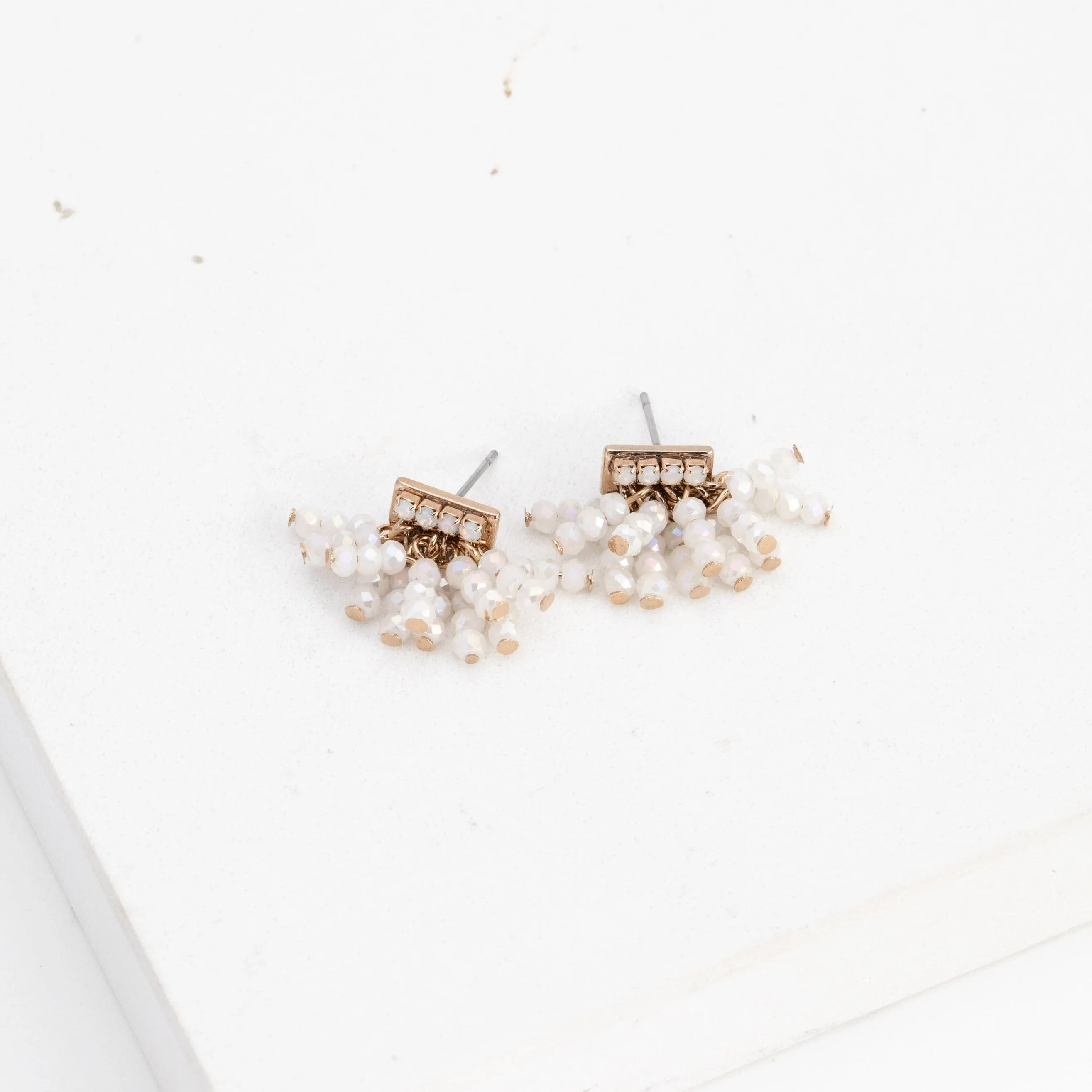 Triumph Beaded Post Earrings White